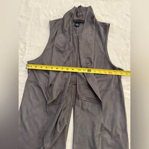 Joan Vass Faux Suede Gray Vest Cardigan- size S - Picture 8 of 10